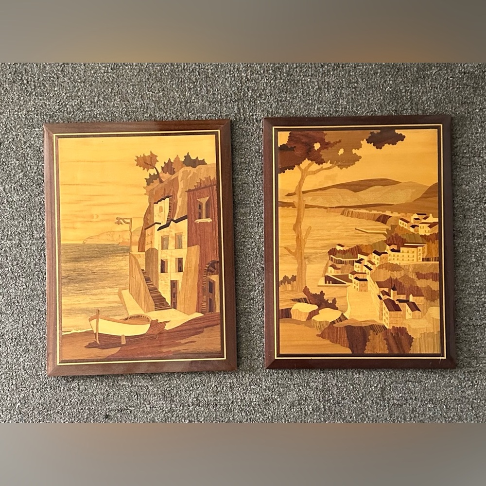 Vintage Inlayed Wood Art Set 11x15